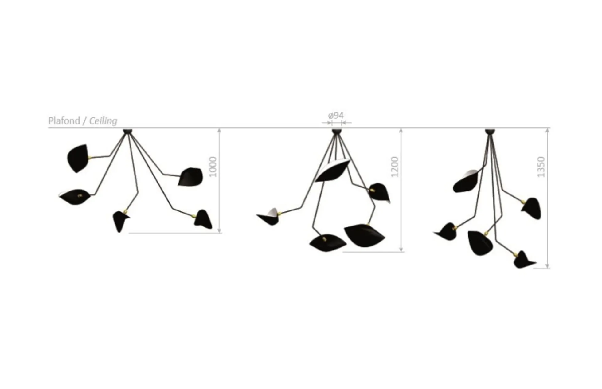 Ceiling Lamp with Five Angeled Arms