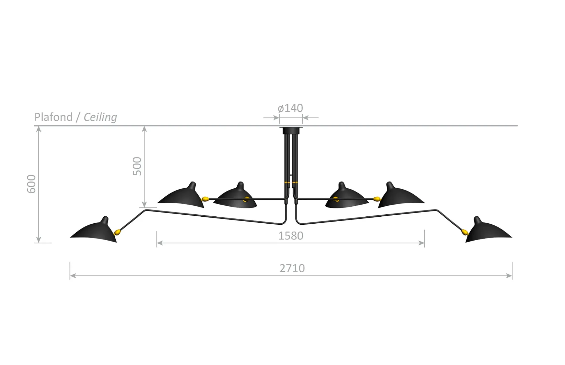 Ceiling Lamp with 6 Rotating Arms