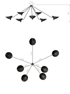 Ceiling Lamp with Seven Fixed Arms