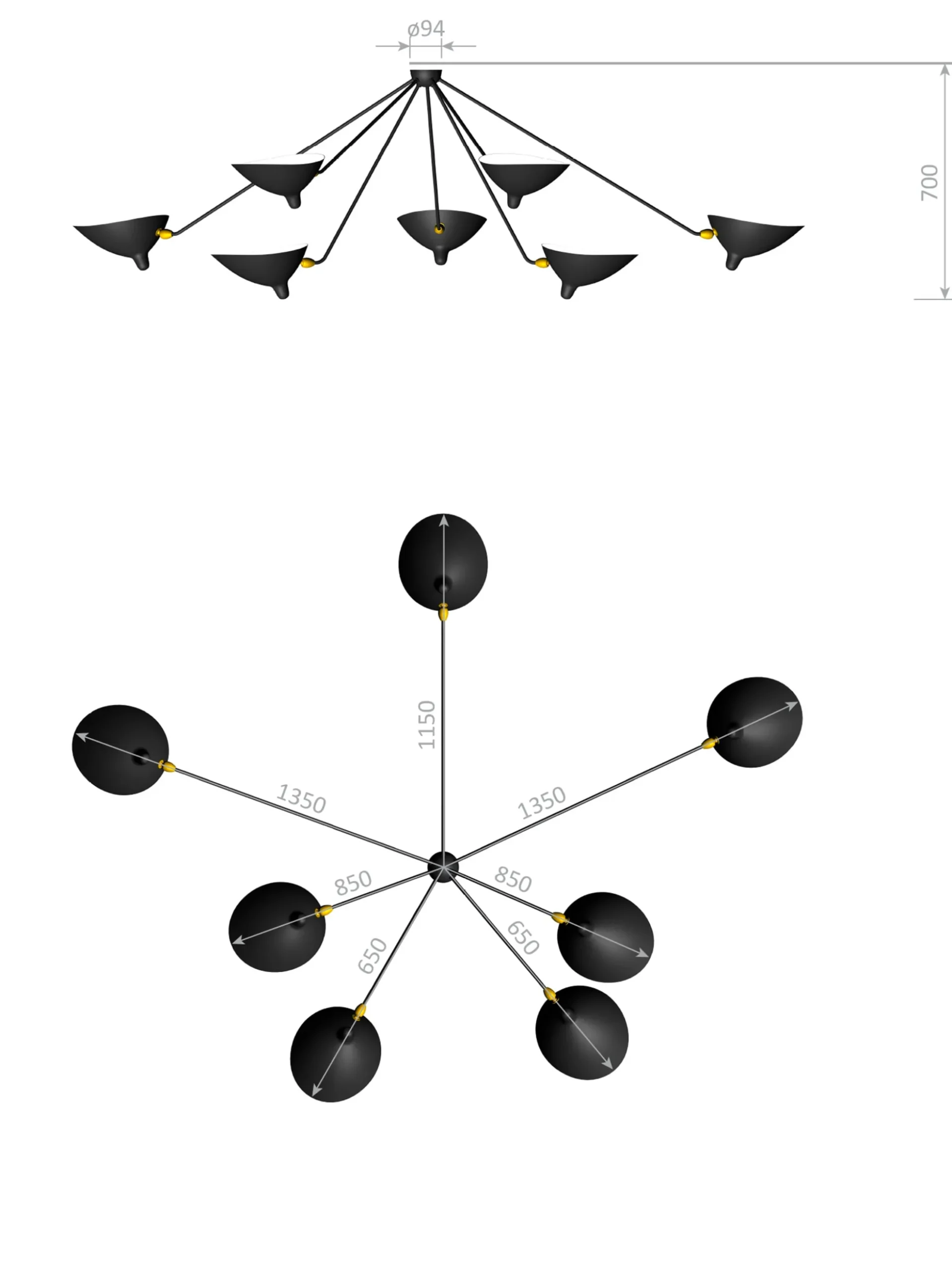 Ceiling Lamp with Seven Fixed Arms