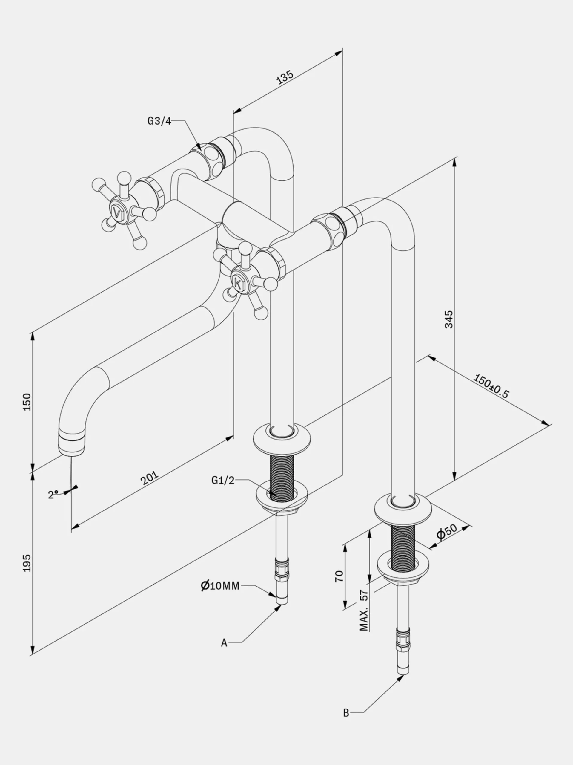 Christiansborg Tap on standpipes S200 - Brass