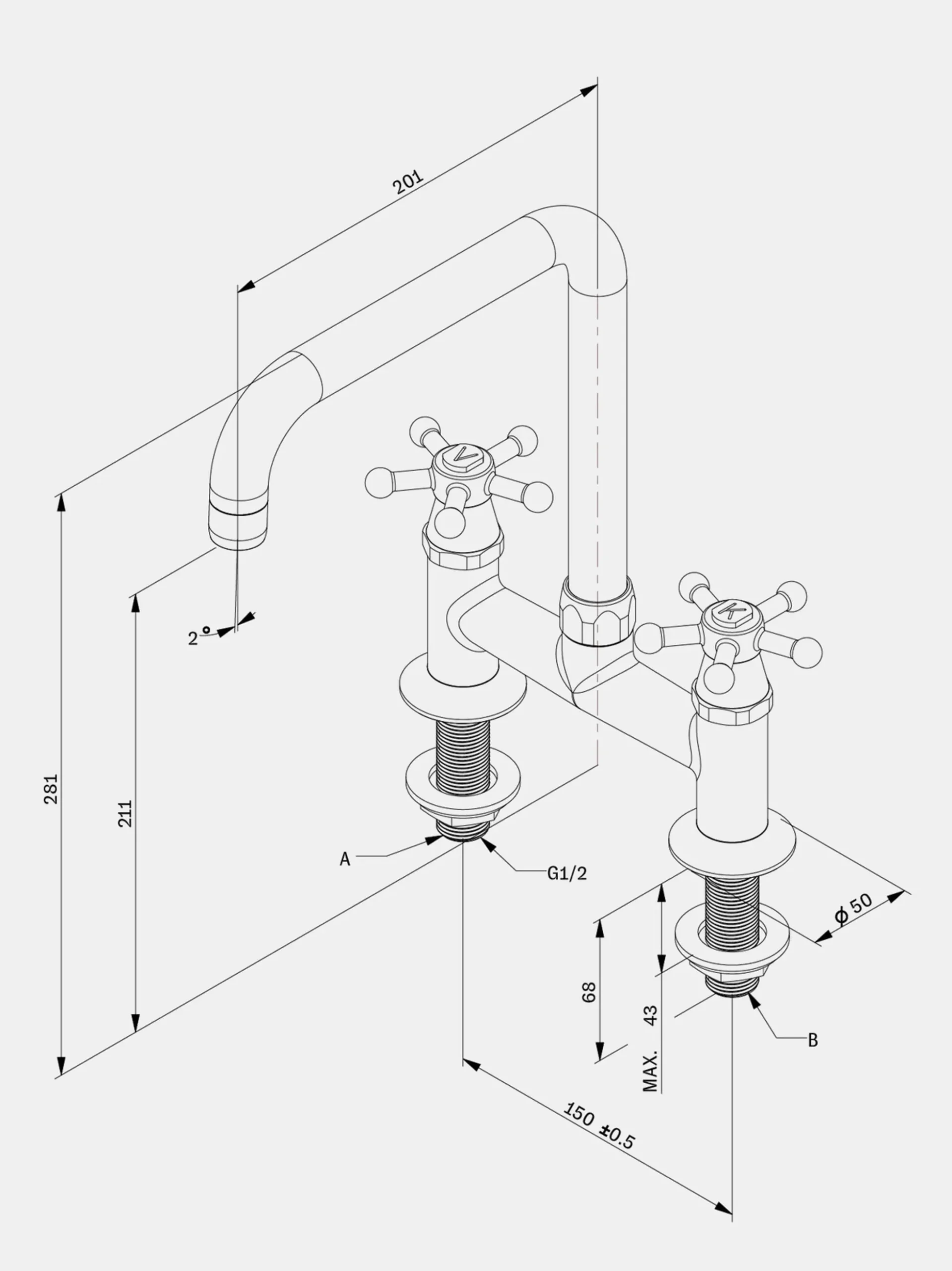 Christiansborg Tap U200 - 2-hole - Brass