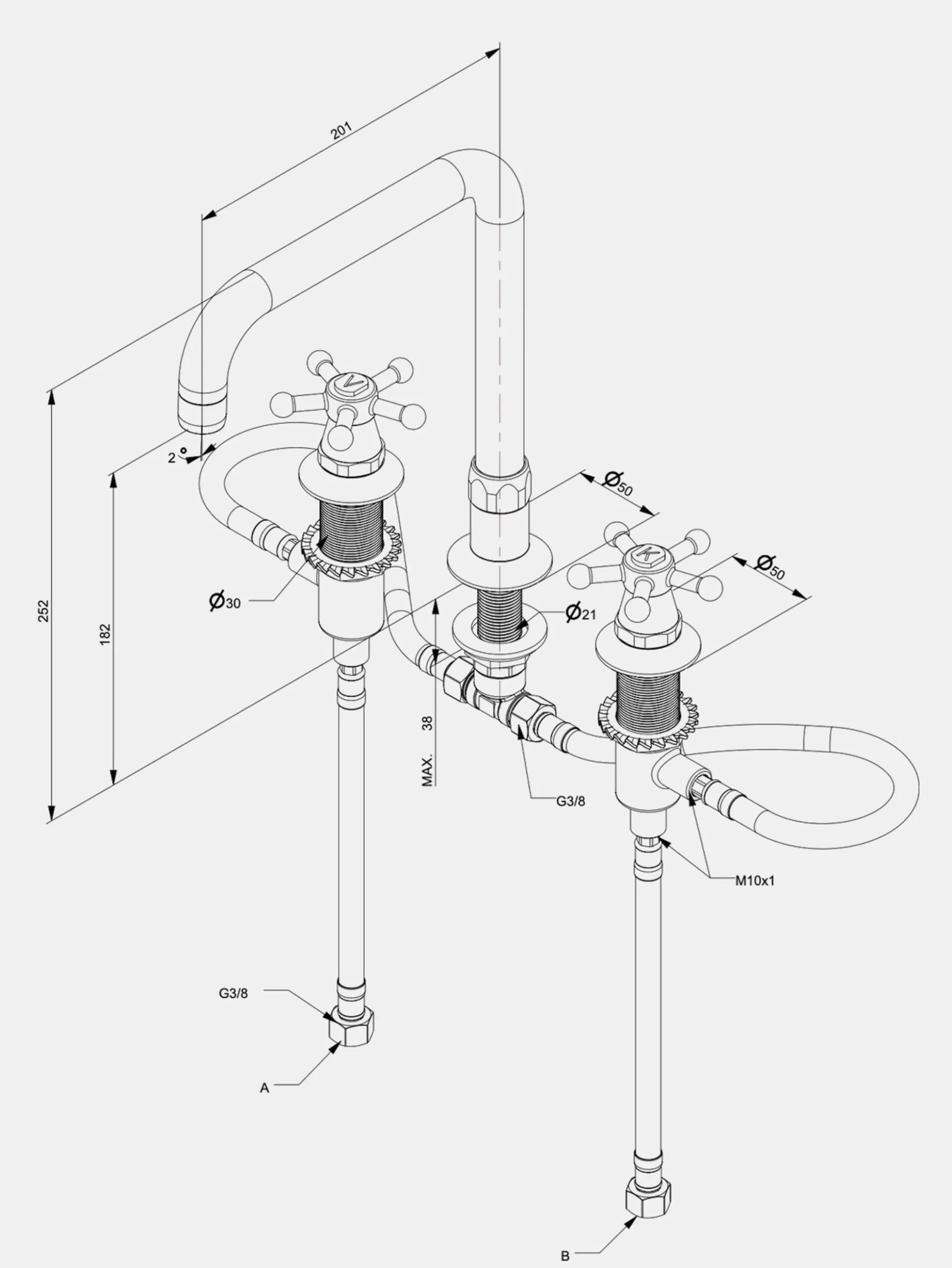Christiansborg Tap U200 - 3-hole - Brass