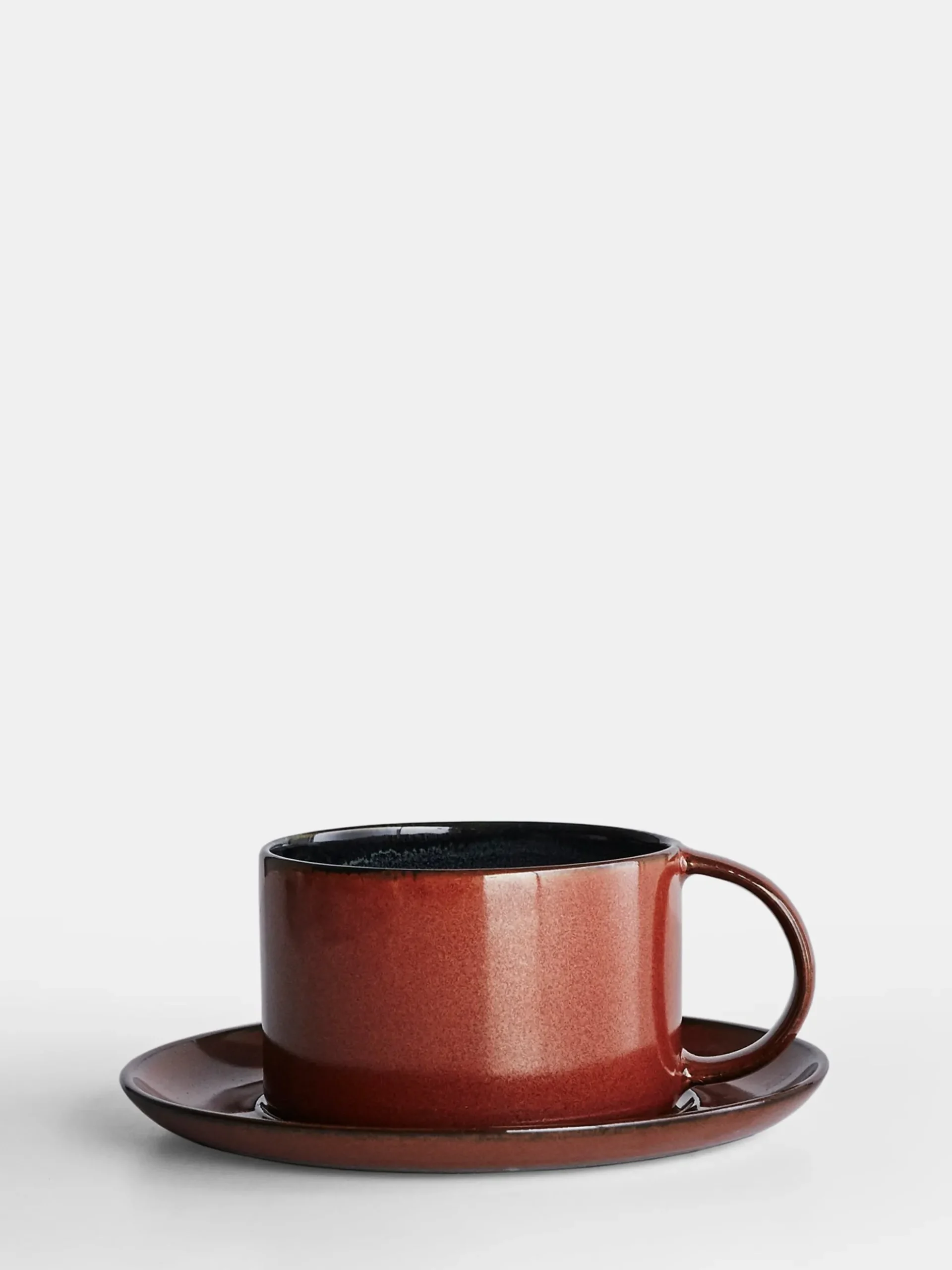 Coffee Cup With Saucer - Dark Blue/Rust