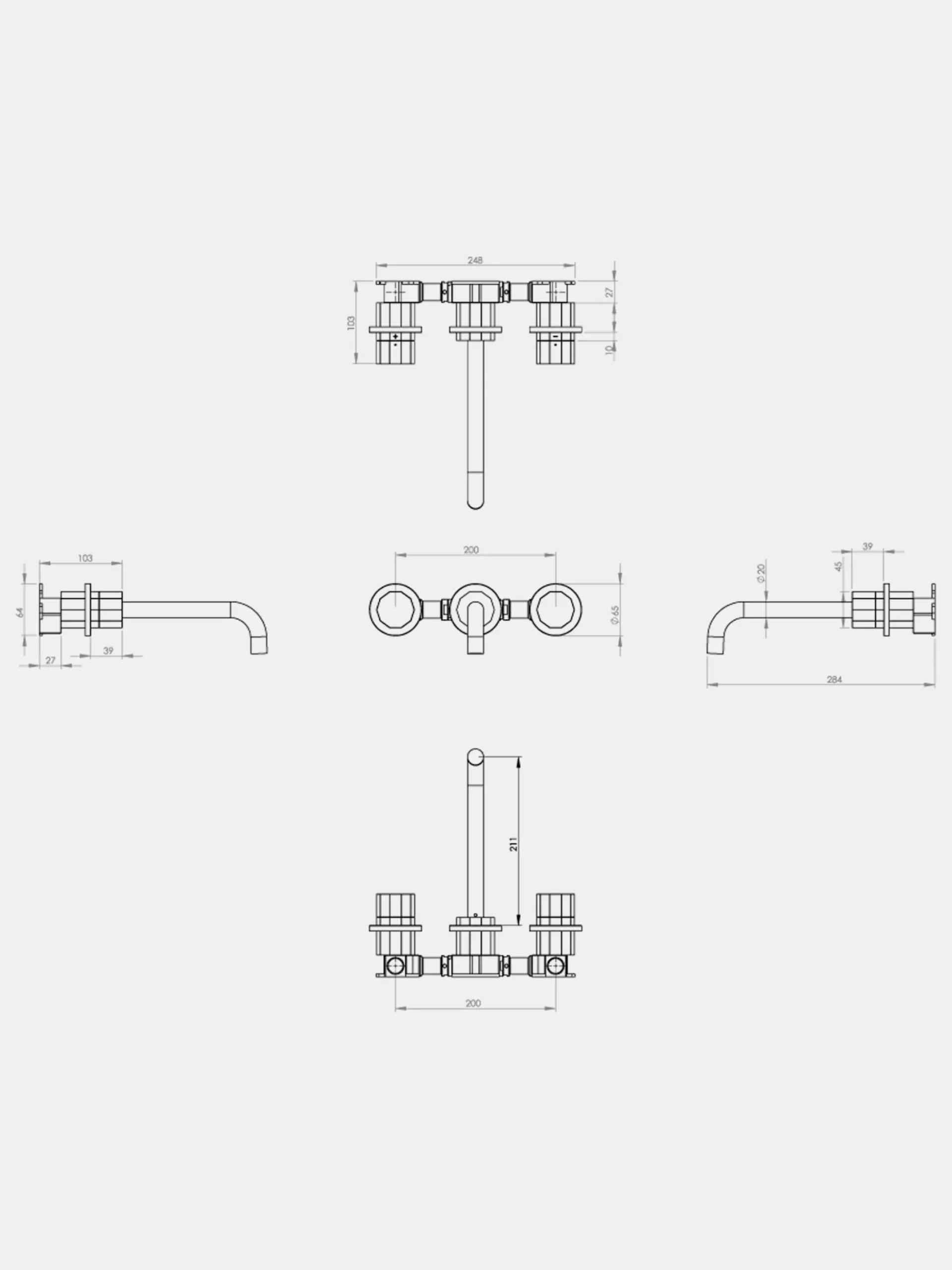 Déca Wall Mounted Tap 200 - 3 hole