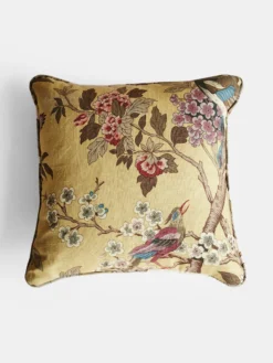 Hydrangea Bird Cushion - Ochre - 50 x 50 cm