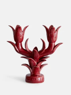 Tulipe Double Candle Holder - Cherry Red