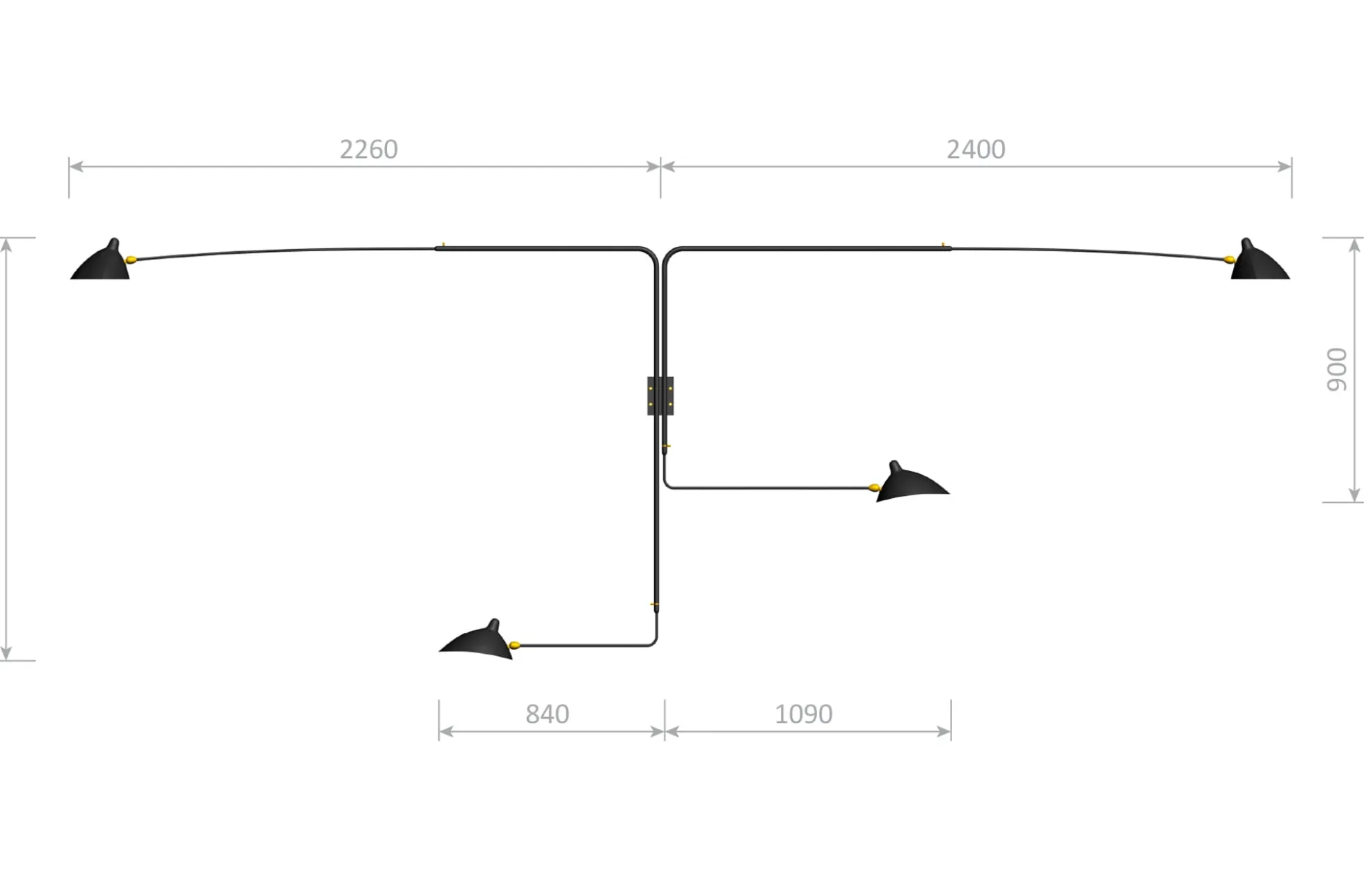 Wall Lamp with Four Rotating Straight Arms